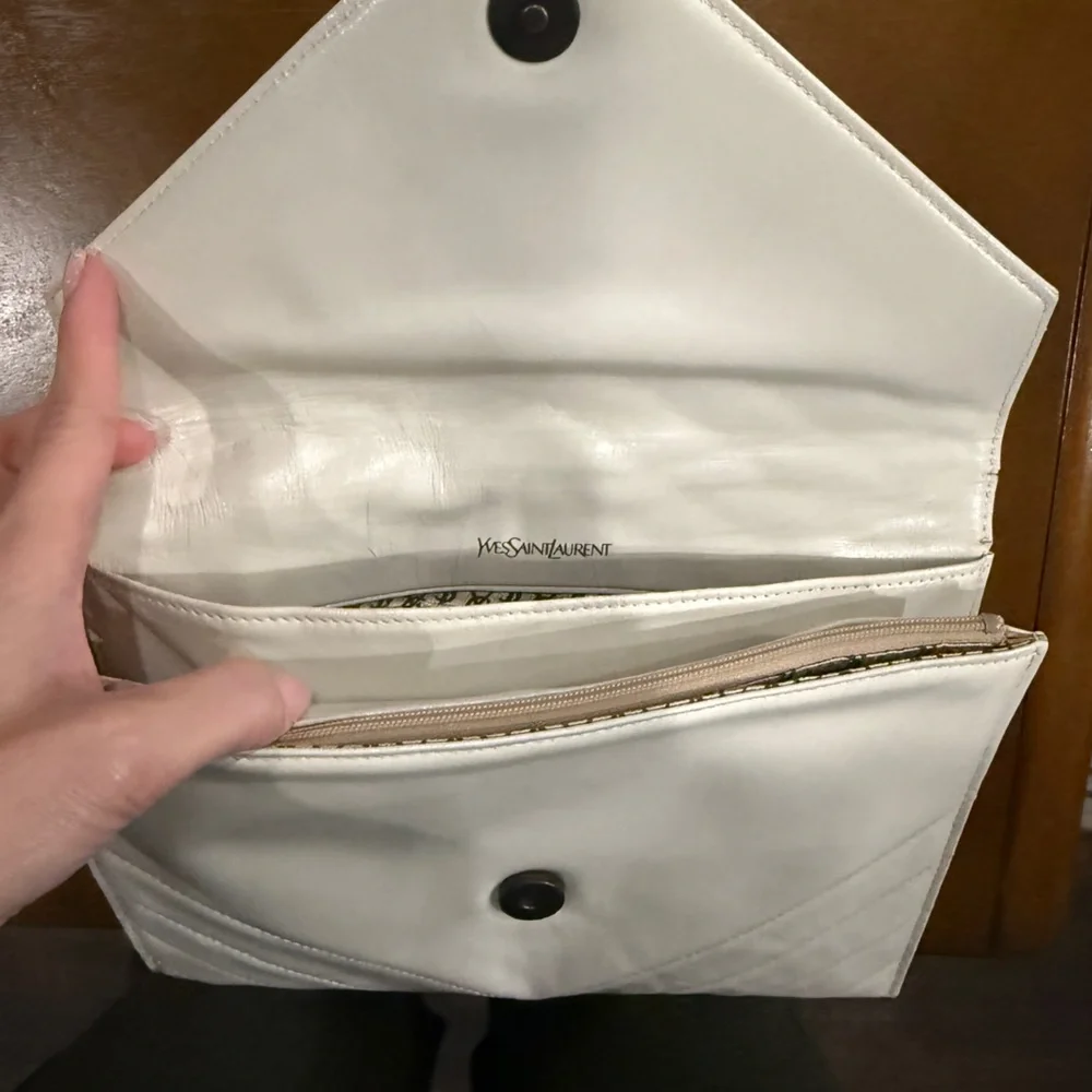 Vintage Yves Saint Laurent Off White Leather Clutch, Second Bag - Picture 3 of 10